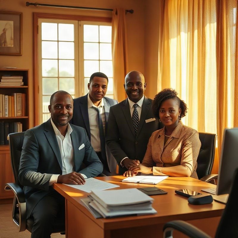 Small professional team in a warm amber-and-cream office in Kitale