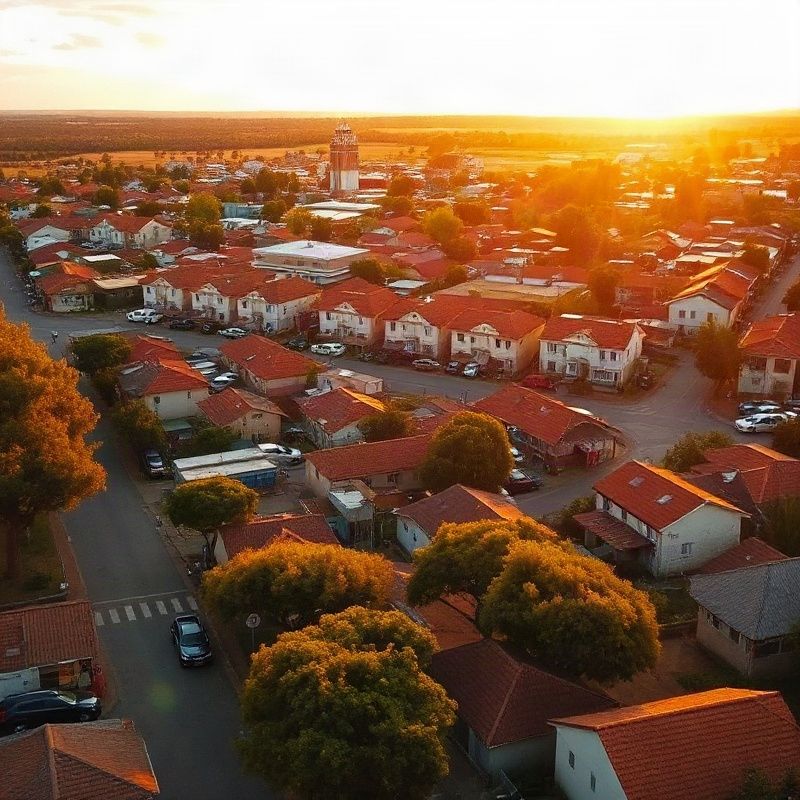 Aerial view of Kitale town centre at golden hour